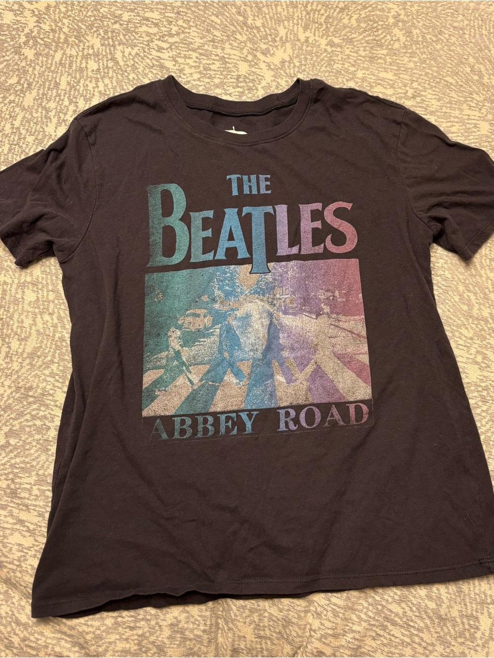 The Beatles Black Abbey Road Kids T-Shirt with Rainbow Graphic